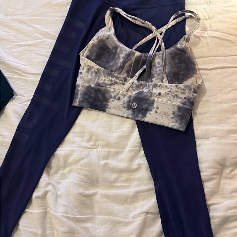 Lululemon Athletica Gray Tie-Dye Bra and Navy Leggings - Picture 2 of 5